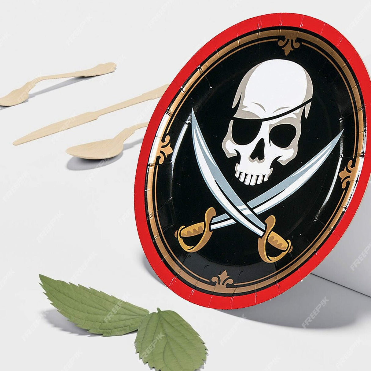 8 Ct. Skull & Crossed Swords Pirate-Themed Paper Dessert Plates 7-Inch Party Plates
