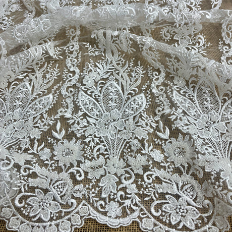 1 Yard Luxury Beaded Lace Fabric with Floral Sequin Embroidery on Polyester Net Mesh Couture Bridal & Evening Wear 51" Wide