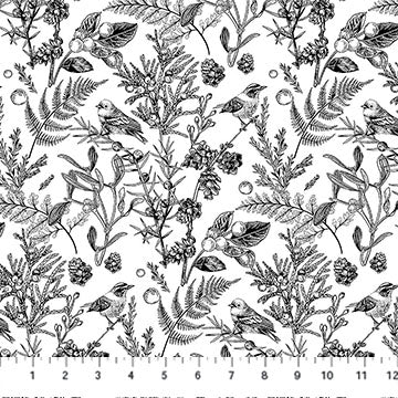 Cotton Print Nature's Sketchbook White/Black Fabric 44/45"