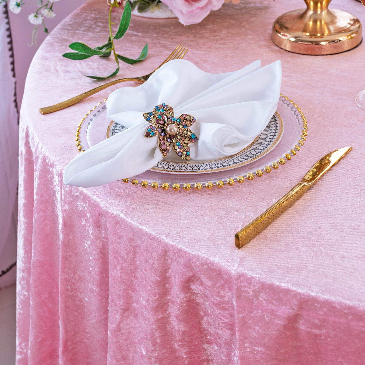 Square Crushed Velvet Table Overlay 85x85 Pink