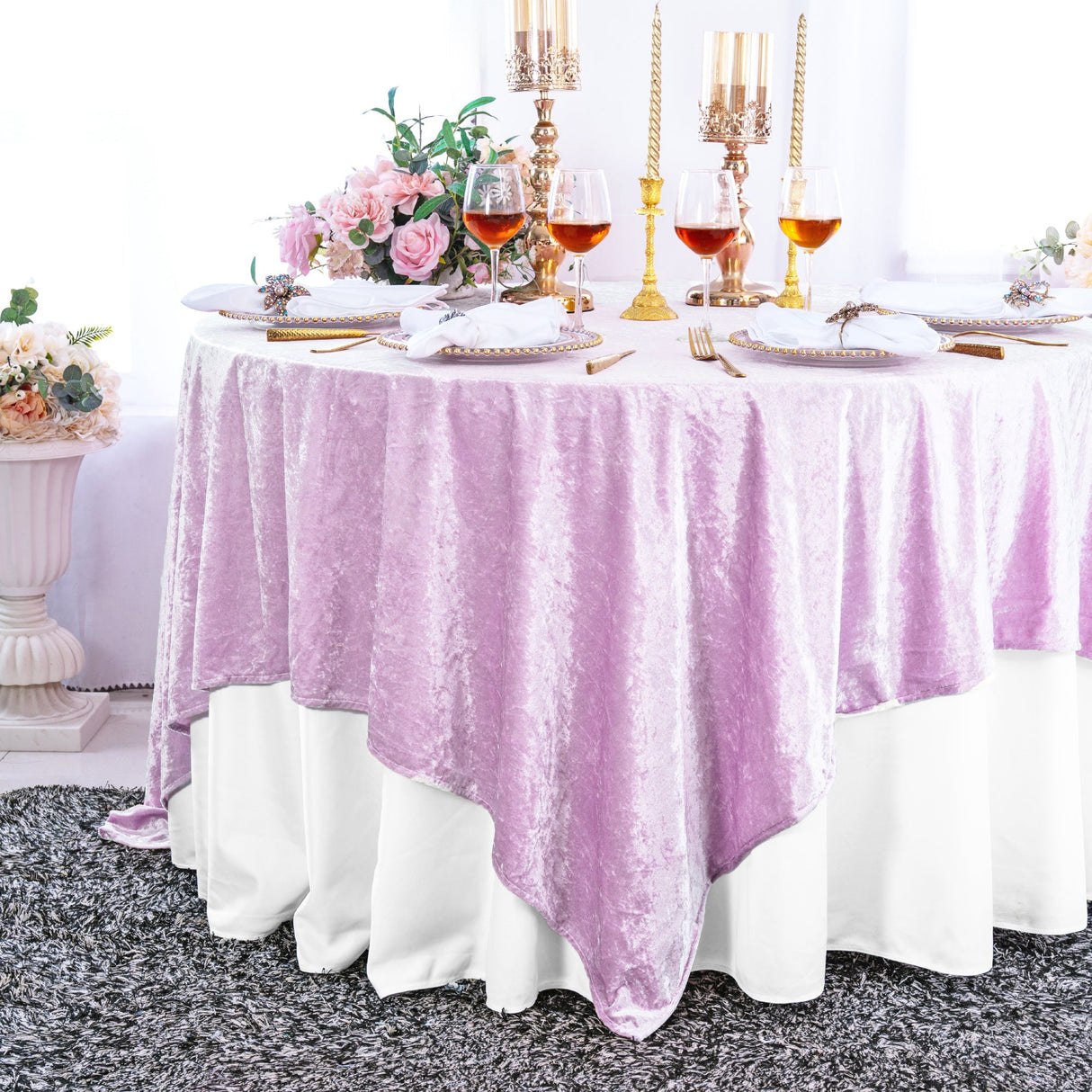 Square Crushed Velvet Table Overlay 85x85 Lavender