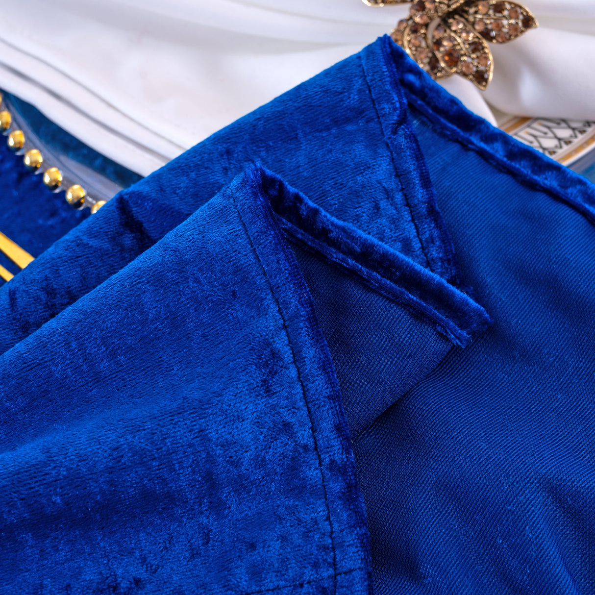 Round Ice Crushed Velvet Tablecloth 120" Royal Blue
