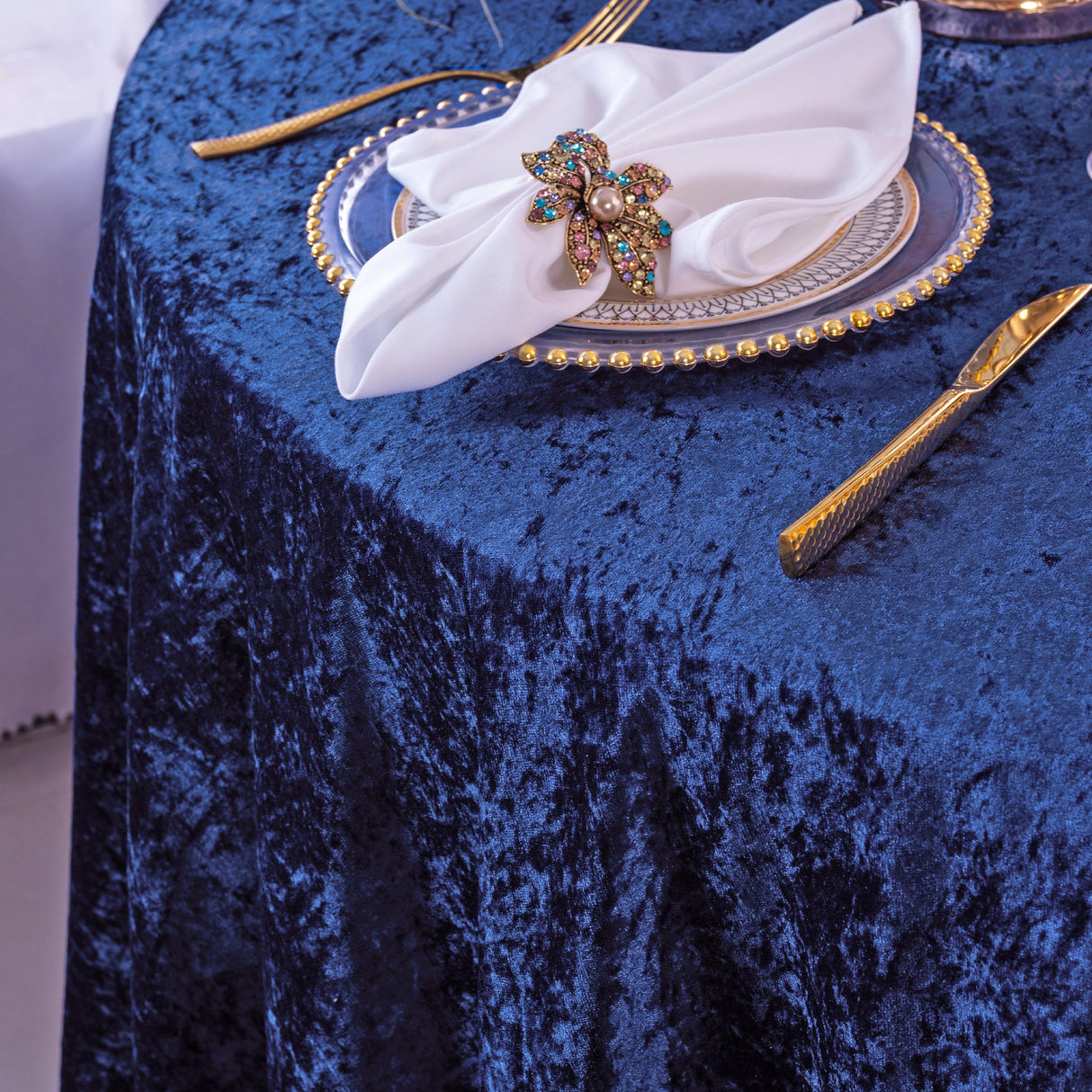 Square Crushed Velvet Table Overlay 85x85 Navy Blue