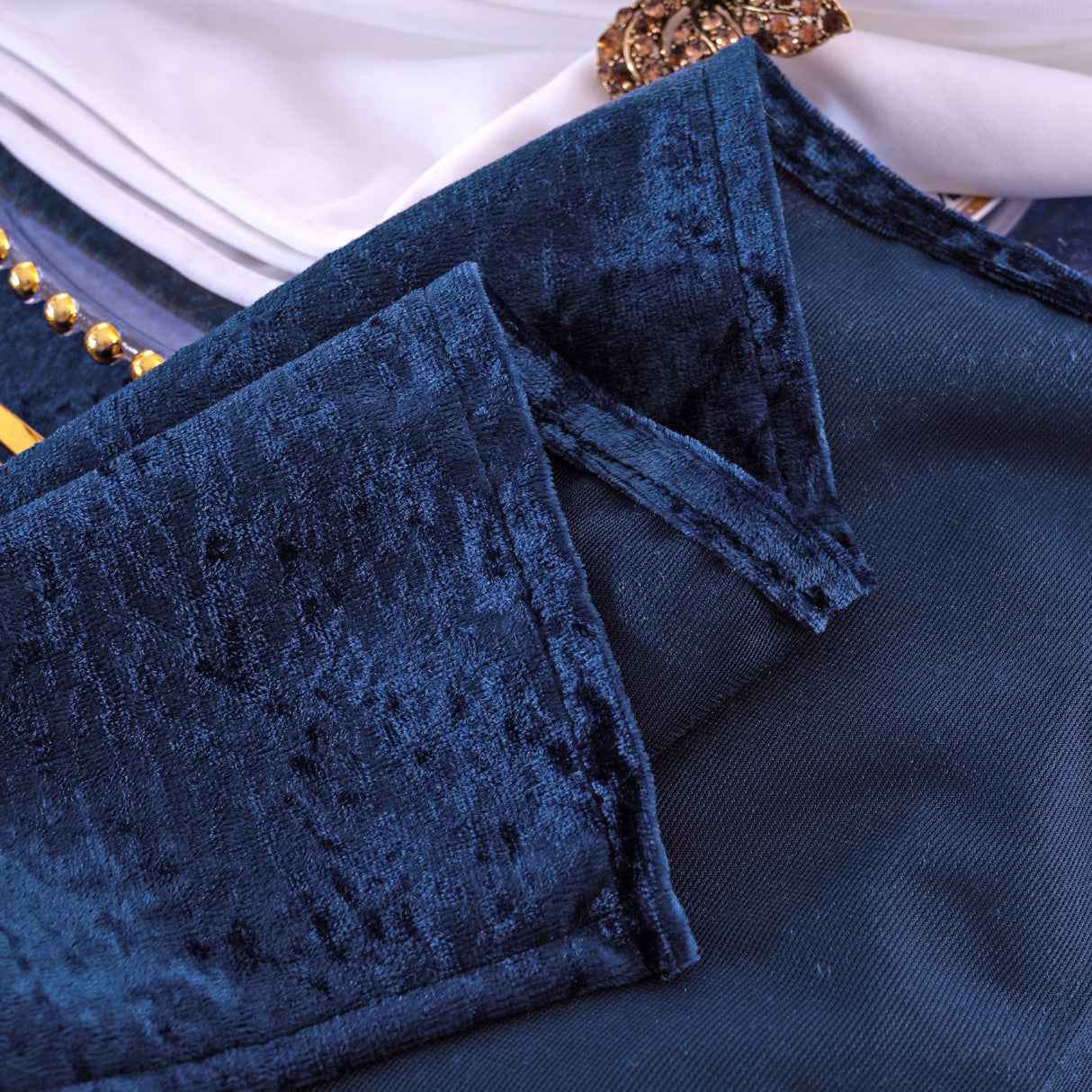 Square Crushed Velvet Table Overlay 85x85 Navy Blue