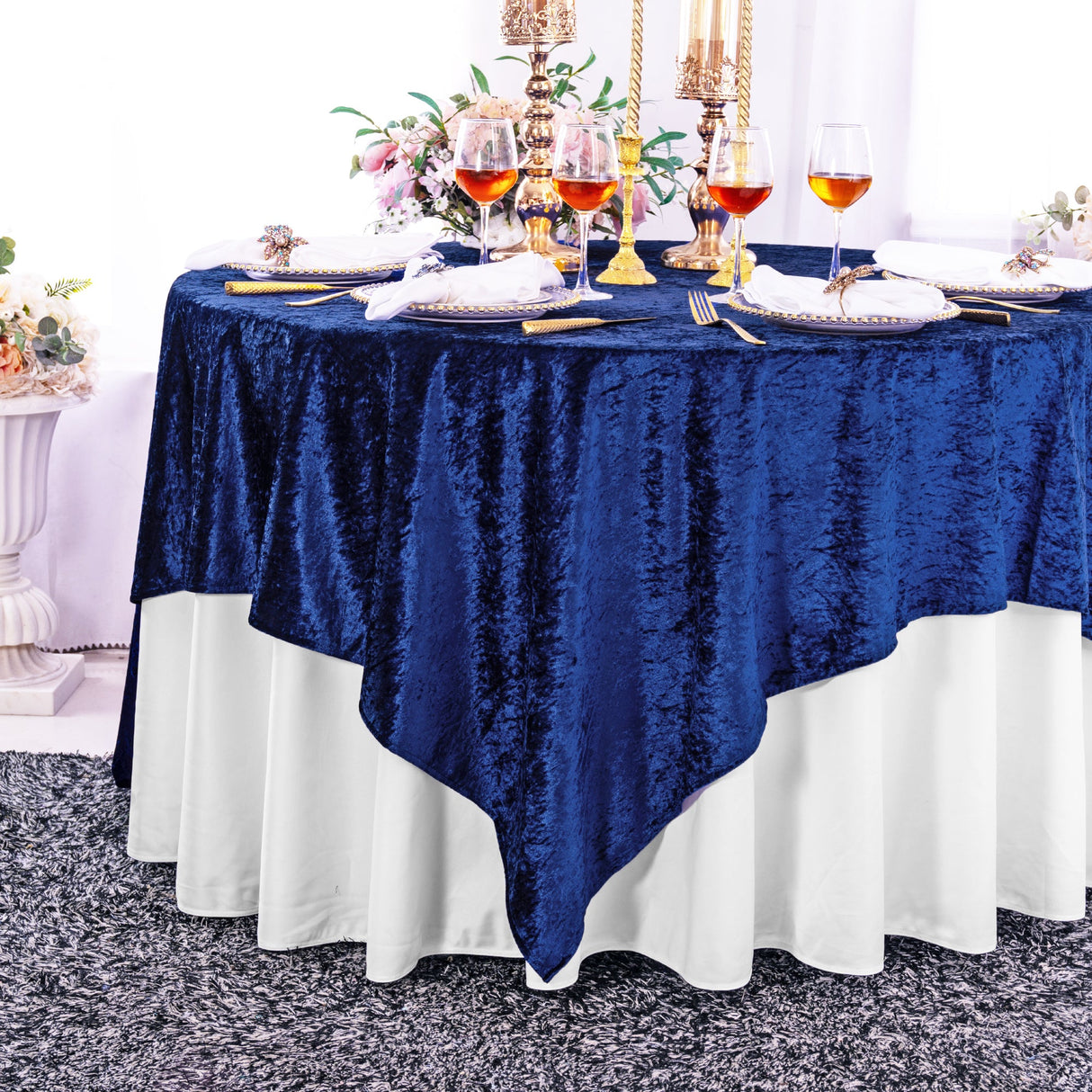 Square Crushed Velvet Table Overlay 85x85 Navy Blue