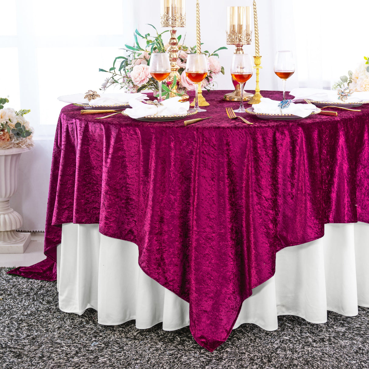 Square Velvet Table Overlay 85x85 Magenta/Azalea