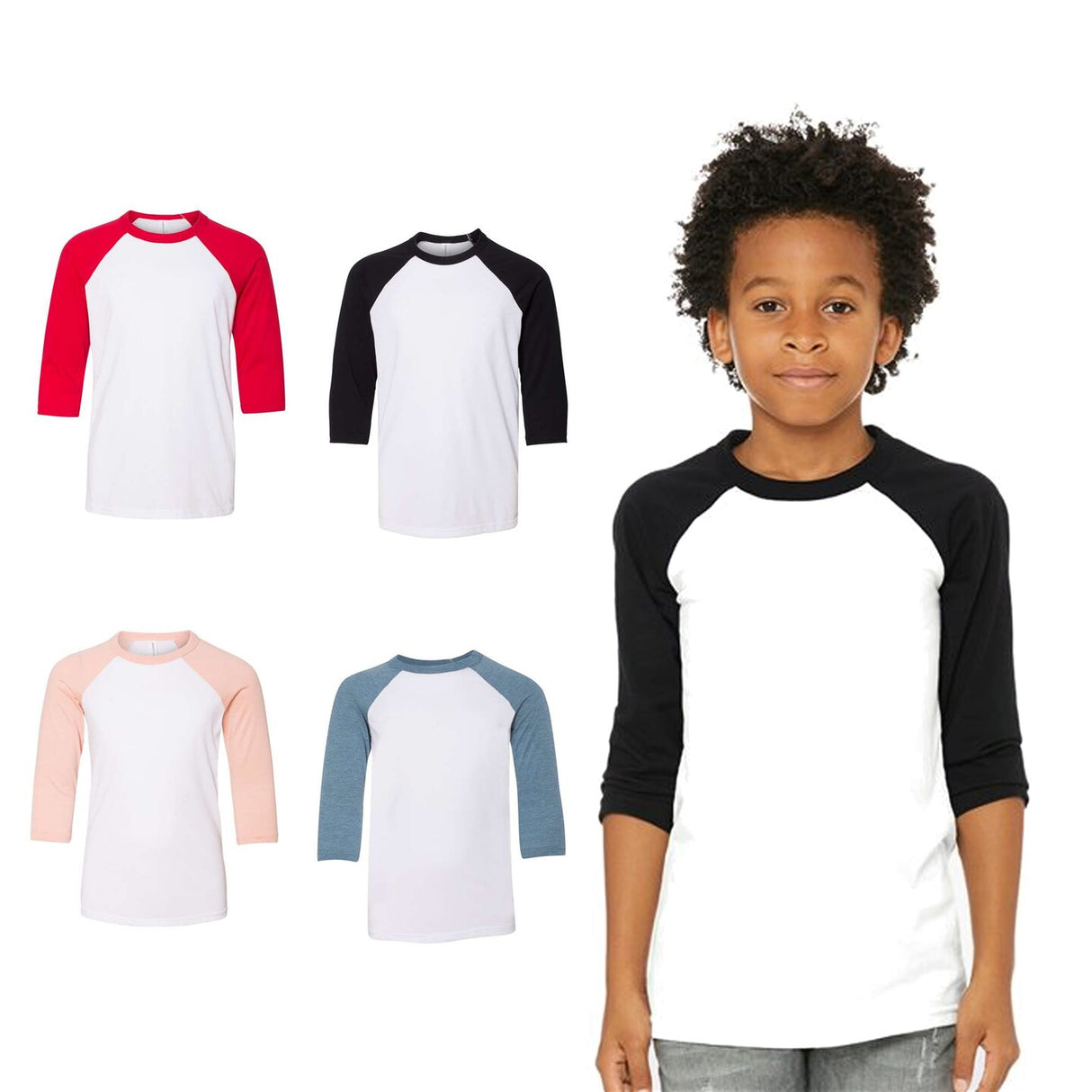 Bella + Canvas® Youth Three Quarter Sleeve Baseball Tee - 3200Y