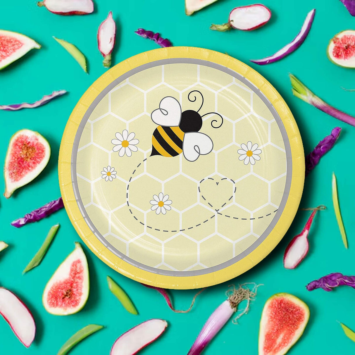 8 Ct Bumblebee Party Round Paper Dessert Plates 7" Disposable Plates