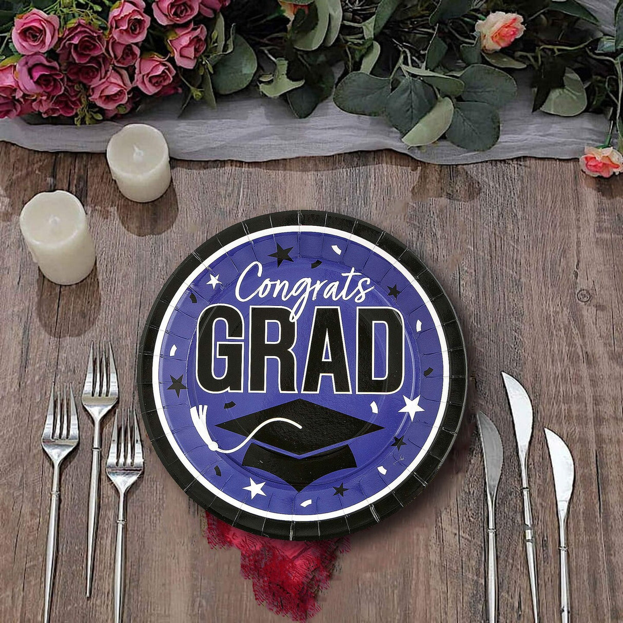 25 Count Purple Congrats Grad Paper Plates 9 Inch Graduation Party Plates for Vibrant Themes