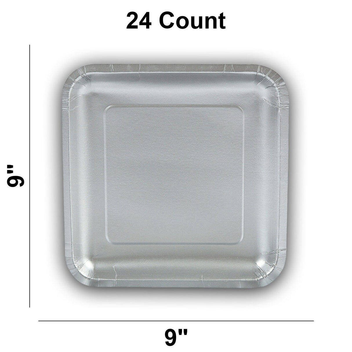 24 Count Metallic Silver Square Paper Dinner Plates 9" Disposable Elegant Party Plates