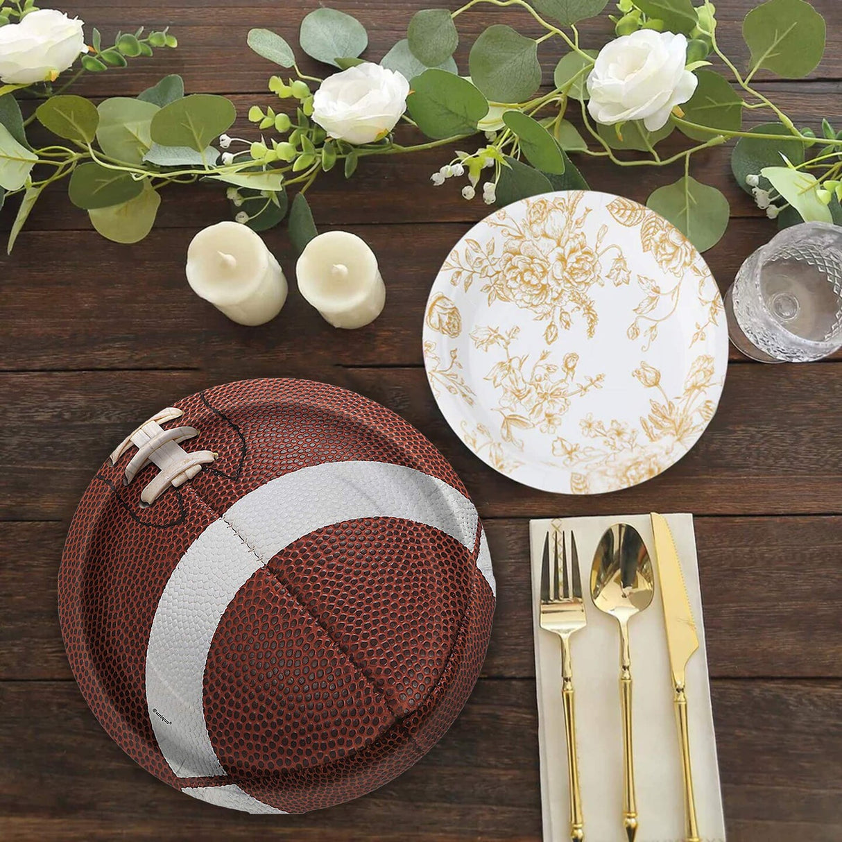 8 Count Football Round Paper Dessert Plates 7" Game Day Party Supplies