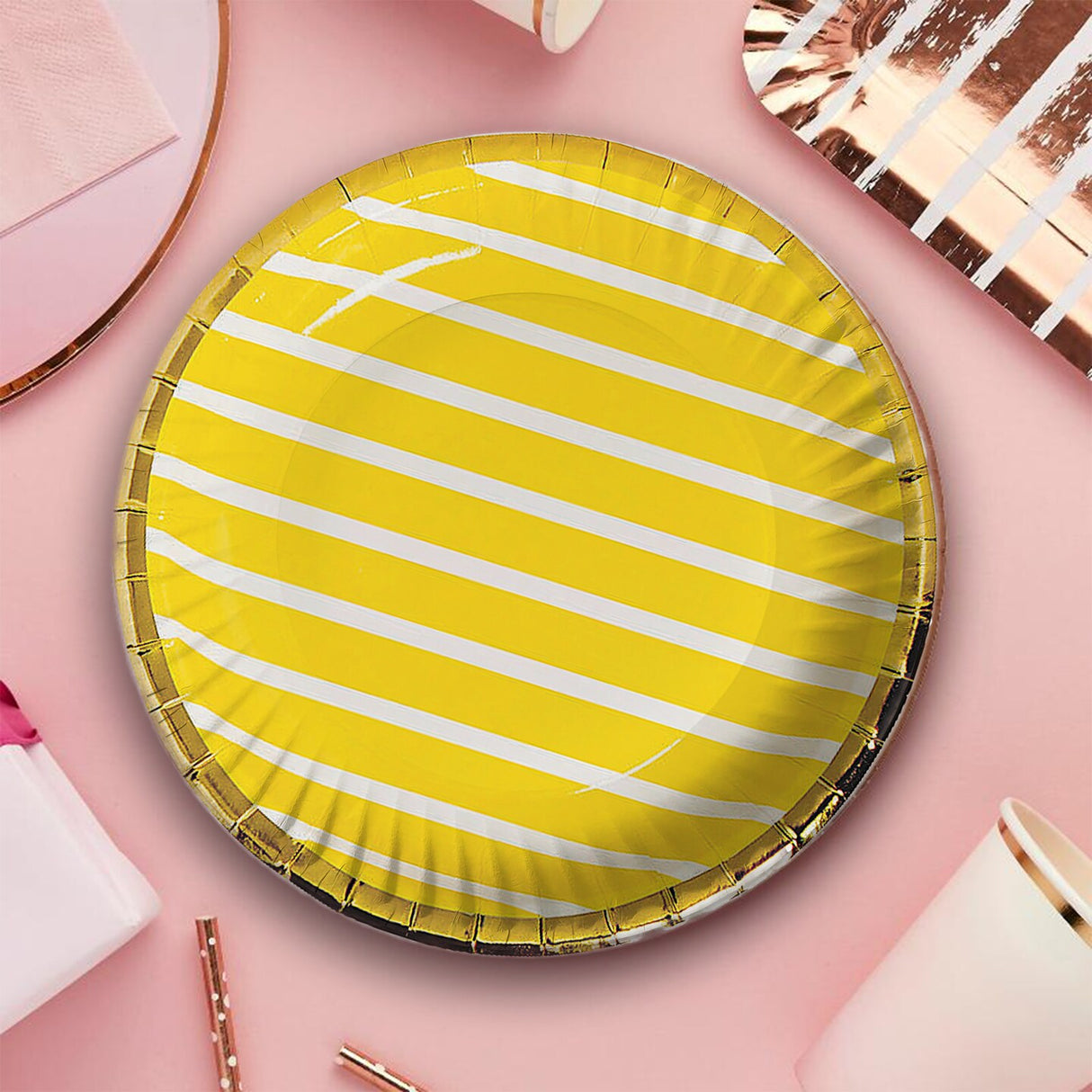 8 Ct.Elegant Gold Rim Pastel Paper Dessert Plates Spring & Easter Party Supplies 7"