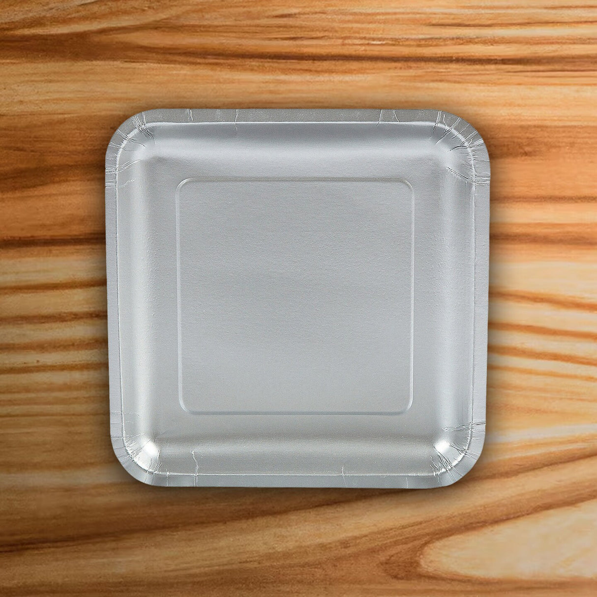 24 Count Metallic Silver Square Paper Dinner Plates 9" Disposable Elegant Party Plates