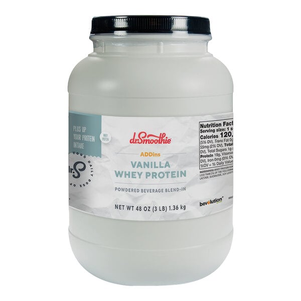 Dr. Smoothie Addins Vanilla Whey Protein Supplement Powder 3 lb. - 4/Case