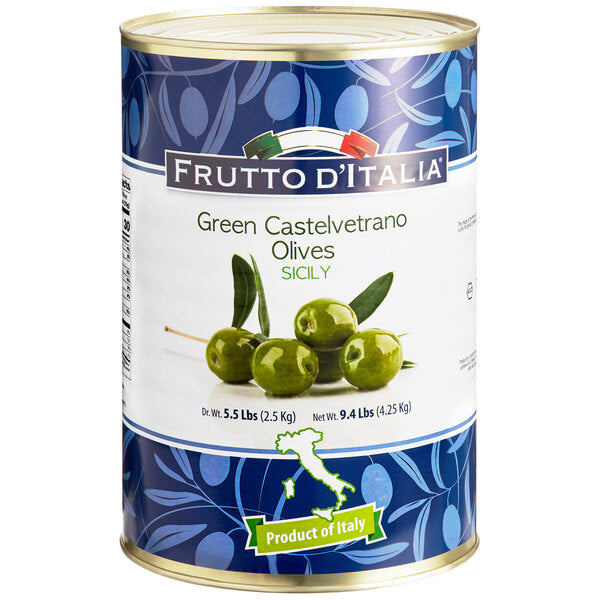 Frutto d'Italia 120/140 Count Green Castelvetrano Olives 9.4 lb. (5.5 lb. Dr. Wt.) Can - 2/Case