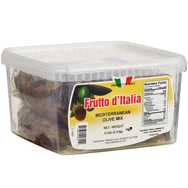 Frutto d'Italia 215/225 Count Mediterranean Olive Mix with Pits 5 lb. Pail - 4/Case
