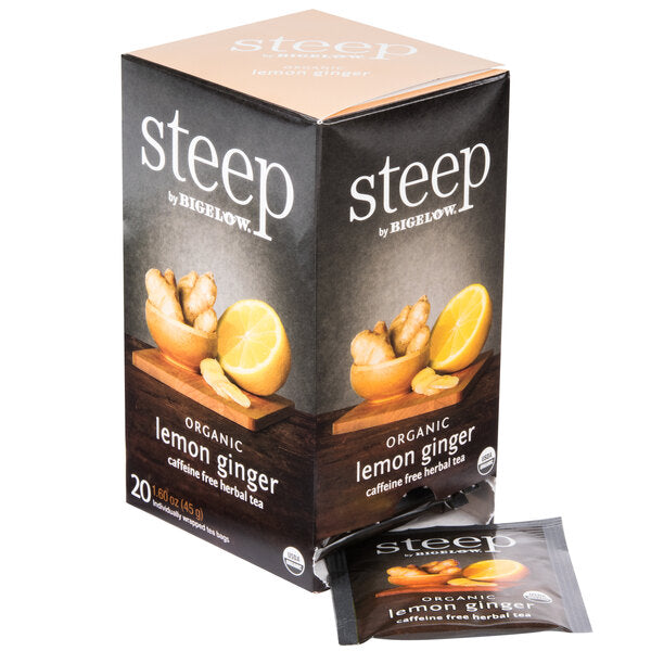 Steep By Bigelow Organic Lemon Ginger Herbal Tea Bags - 120/Case