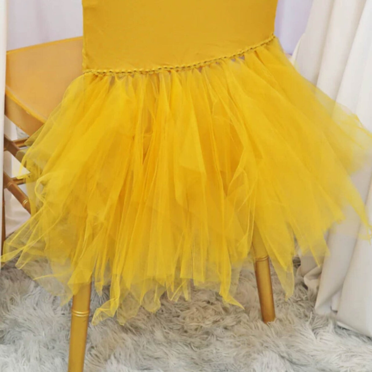 1 Piece Gold Stretch Spandex Chiavari Chair Cover with Elegant Ballerina Skirt