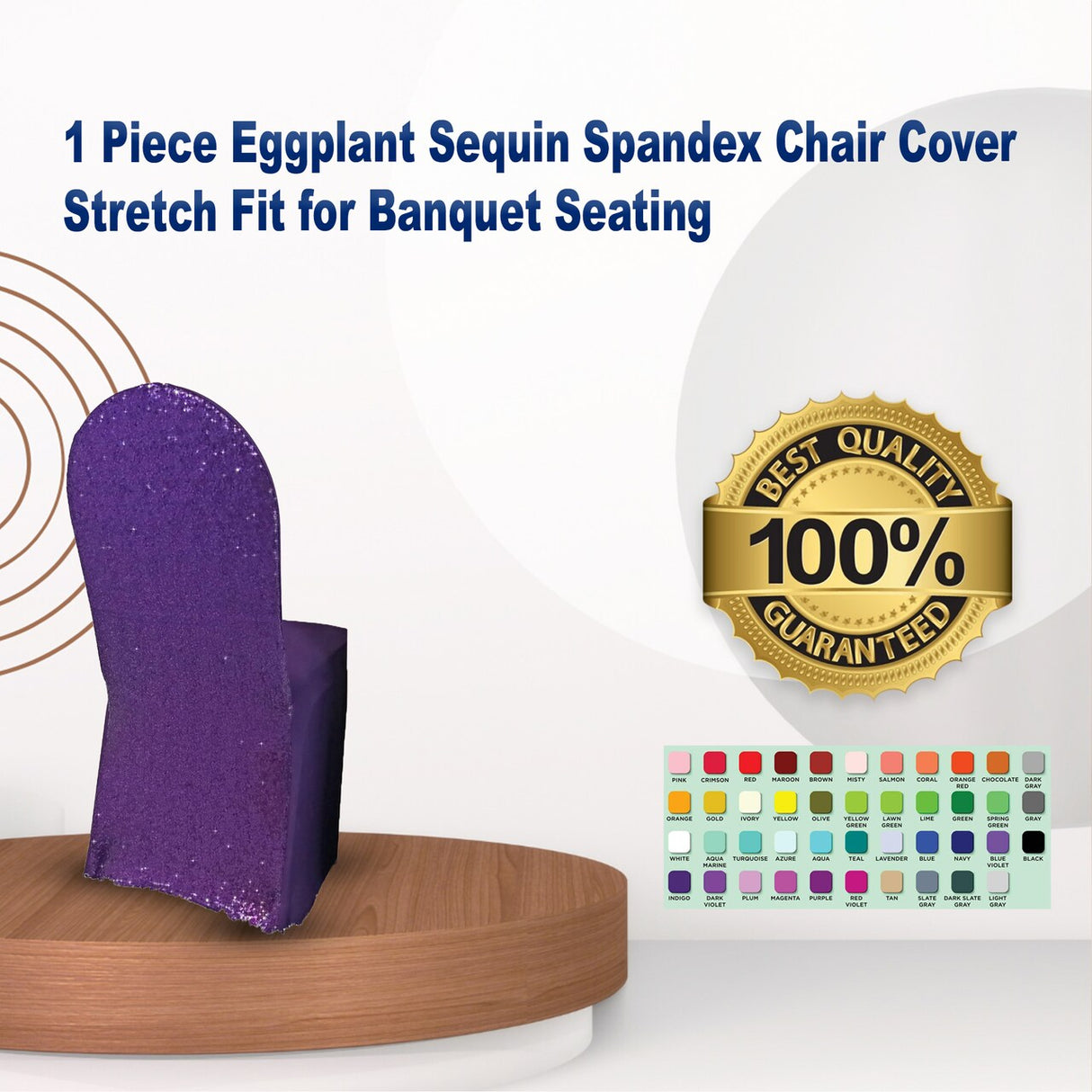 1 Piece Eggplant Sequin Spandex Chair Cover Stretch Fit for Banquet Seating