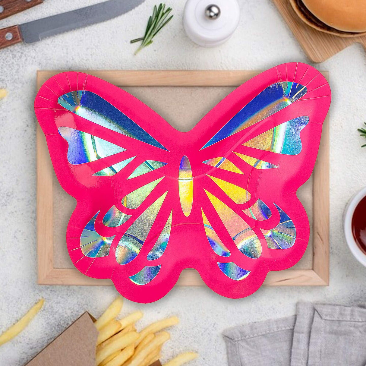 8 Count Iridescent Butterfly Paper Dinner Plates for Birthday Tea Party Decorations 9"