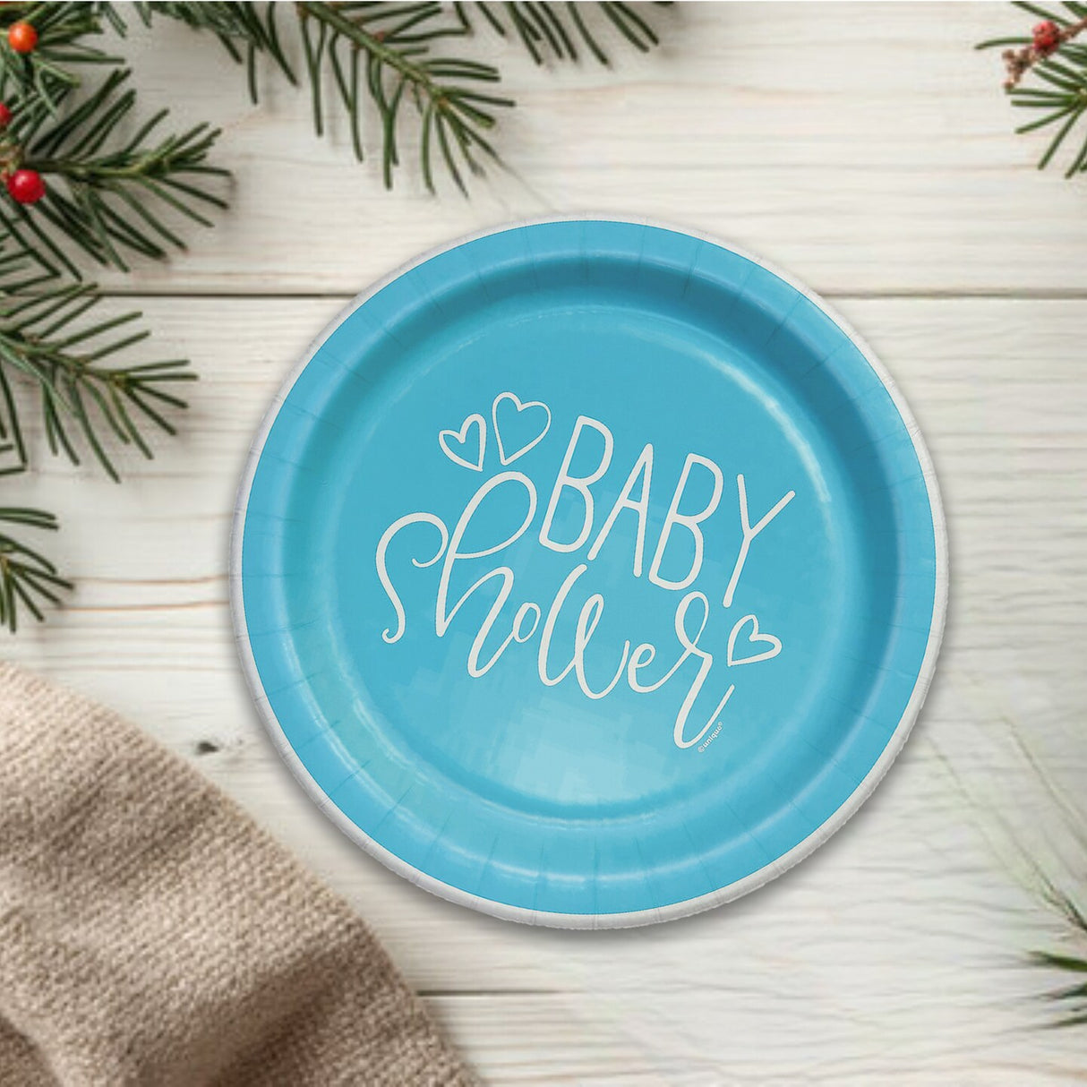 8 Count Blue Hearts Baby Shower Disposable Paper Dinner Plates 9" Party Tableware for Baby Boy