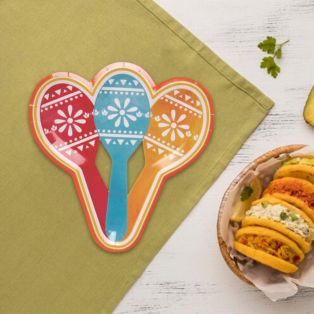 8 Count Let's Fiesta Maraca Shaped Paper Dessert Plates 7 1/4" x 7 1/2" – Colorful Party Supplies & Celebrations
