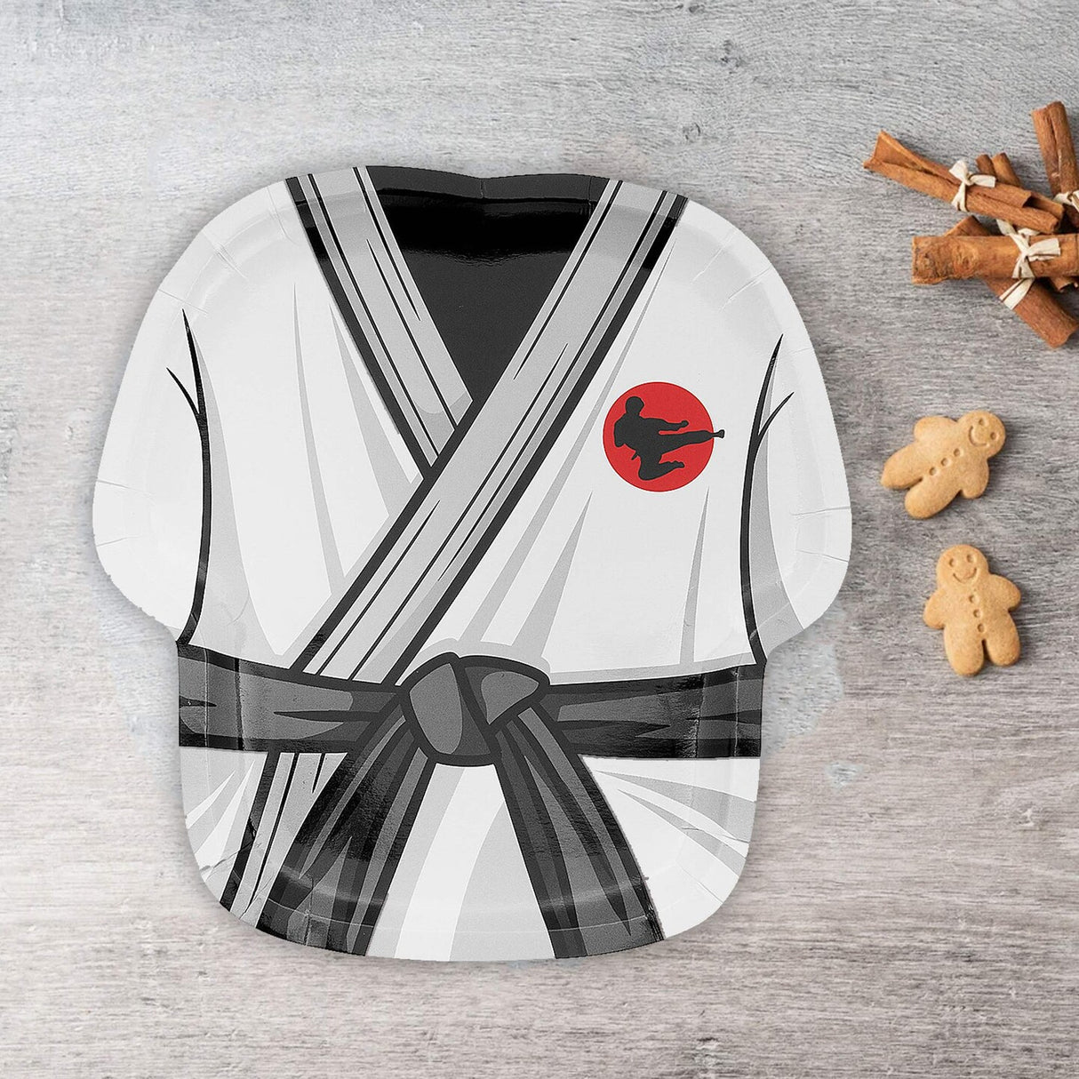 8 Count Karate Gi Shaped Paper Plates for Martial Arts Birthday or Promotion Party 10.75"