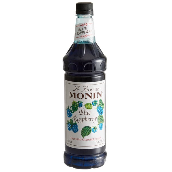 Monin Premium Blue Raspberry Flavoring Syrup 1 Liter - 4/Case