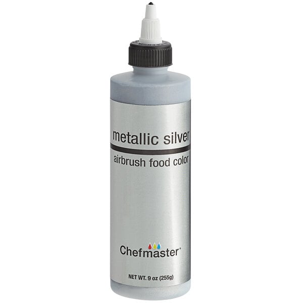 Chefmaster 9 oz. Metallic Silver Airbrush Color - 12/Case