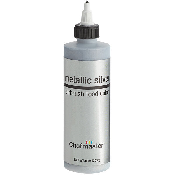 Chefmaster 9 oz. Metallic Silver Airbrush Color - 12/Case
