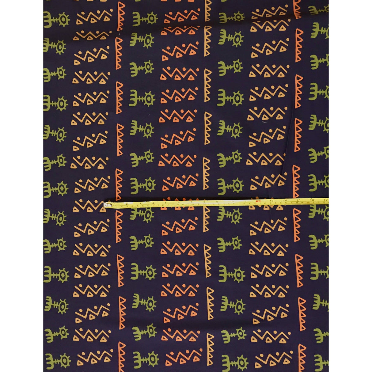 Adewale Stretch Cotton Satin Fabric - Navy, Orange, Green African Print, 58" Width (1 Yard)