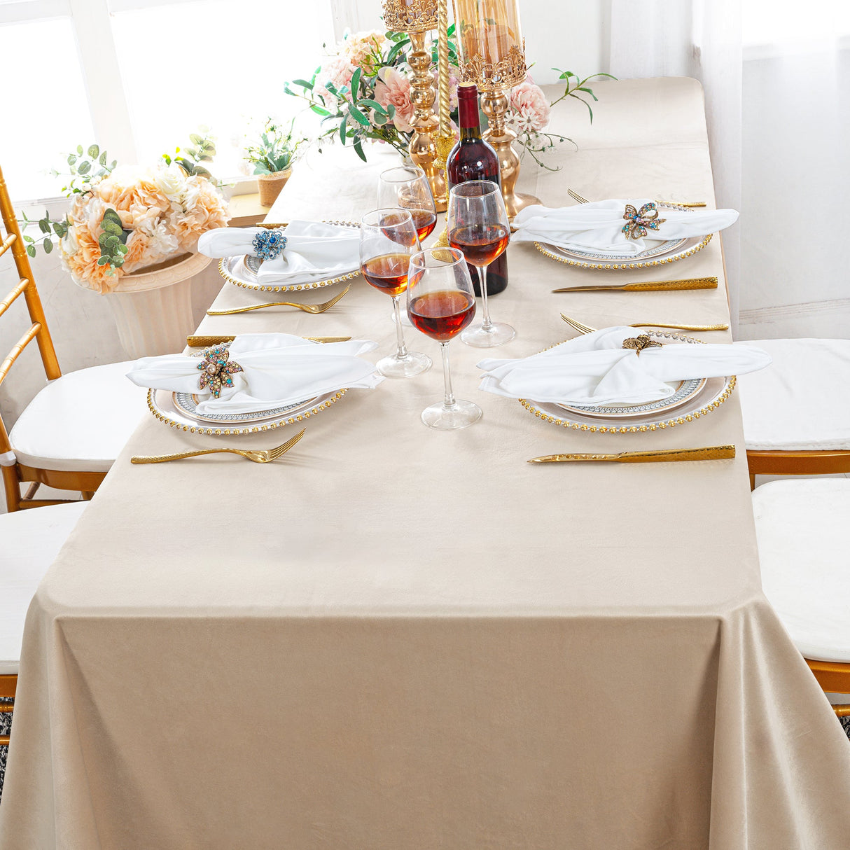Rectangular Seamless Holland Velvet Tablecloth 90x132 Champagne