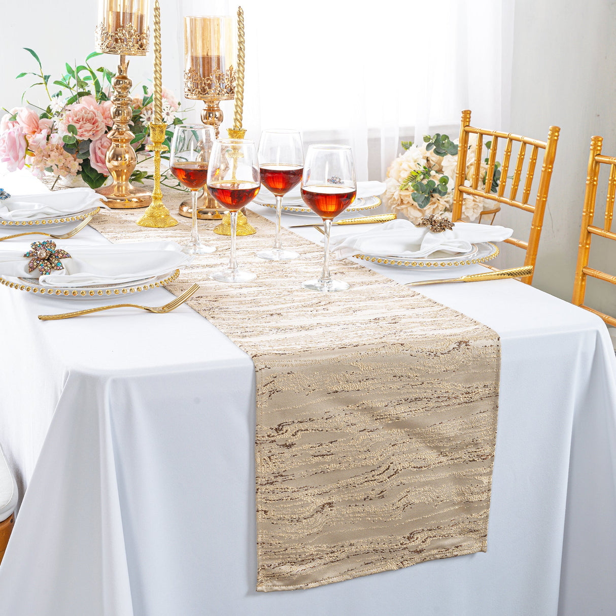Jacquard Polyester Table Runner 13x108 Champagne