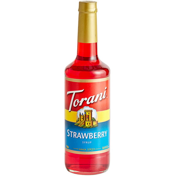 Torani Strawberry Flavoring / Fruit Syrup 750 mL Glass Bottle - 12/Case