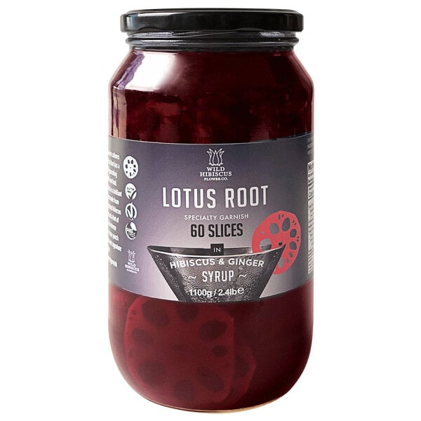Wild Hibiscus 2.4 lb. Lotus Root in Hibiscus and Ginger Syrup - 4/Case