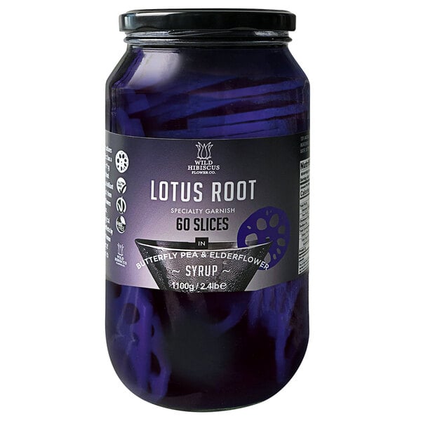 Wild Hibiscus 2.4 lb. Lotus Root in Butterfly Pea and Elderflower Syrup - 4/Case