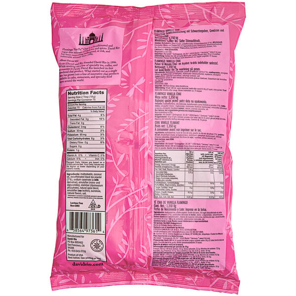 David Rio Flamingo Vanilla™ Decaf Sugar-Free Chai Tea Latte Mix 3 lb. - 4/Case