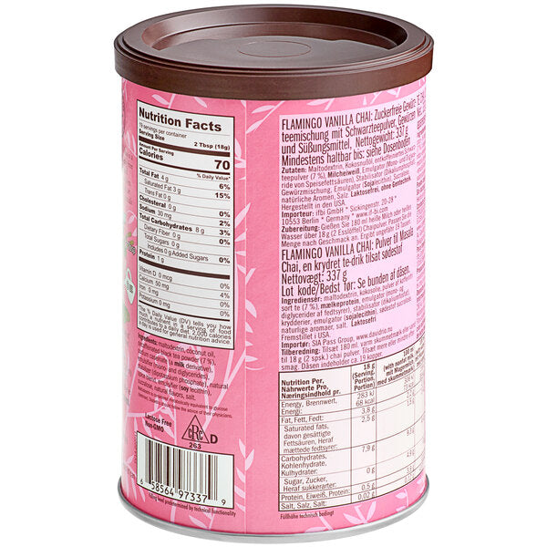 David Rio Flamingo Vanilla™ Decaf Sugar-Free Chai Tea Latte Mix 11.9 oz. - 6/Case