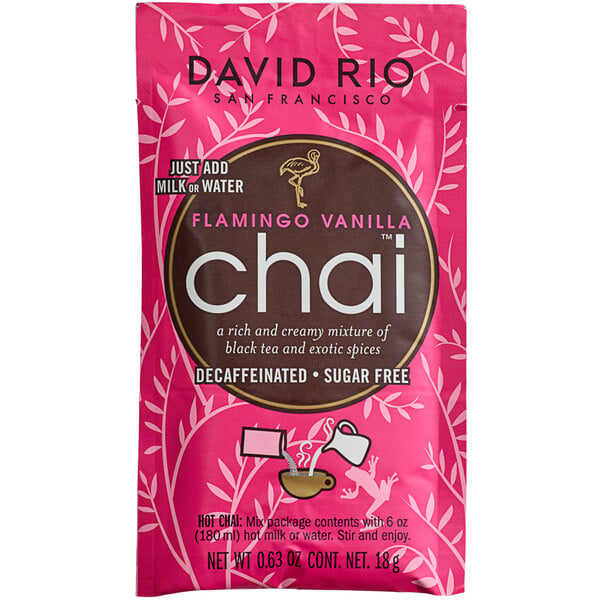 David Rio Flamingo Vanilla™ Decaf Sugar-Free Chai Tea Latte Single Serve Packets - 48/Case