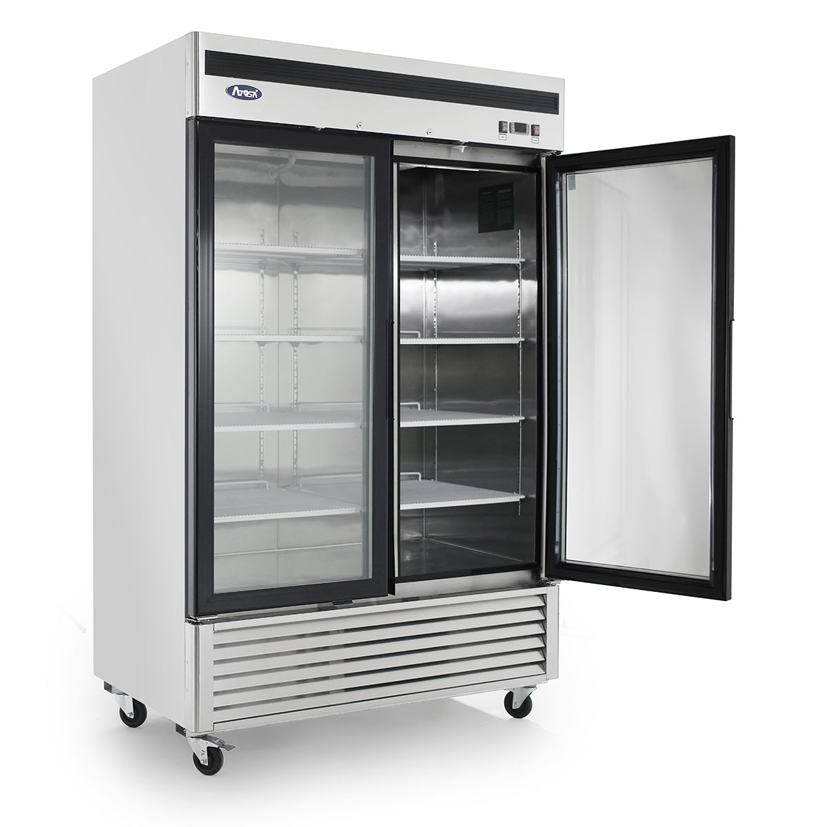 Atosa MCF8707GR 2 Section Bottom Mount Refrigerator Merchandiser 44.77 Cu. Ft, 54.41"W x 31.7"D w/2 Self-Closing Glass Doors w/Locks