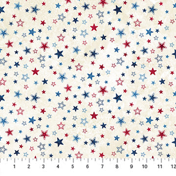 Cotton Print Stars And Stripes 14 Multi Stars Beige Fabric 43/44