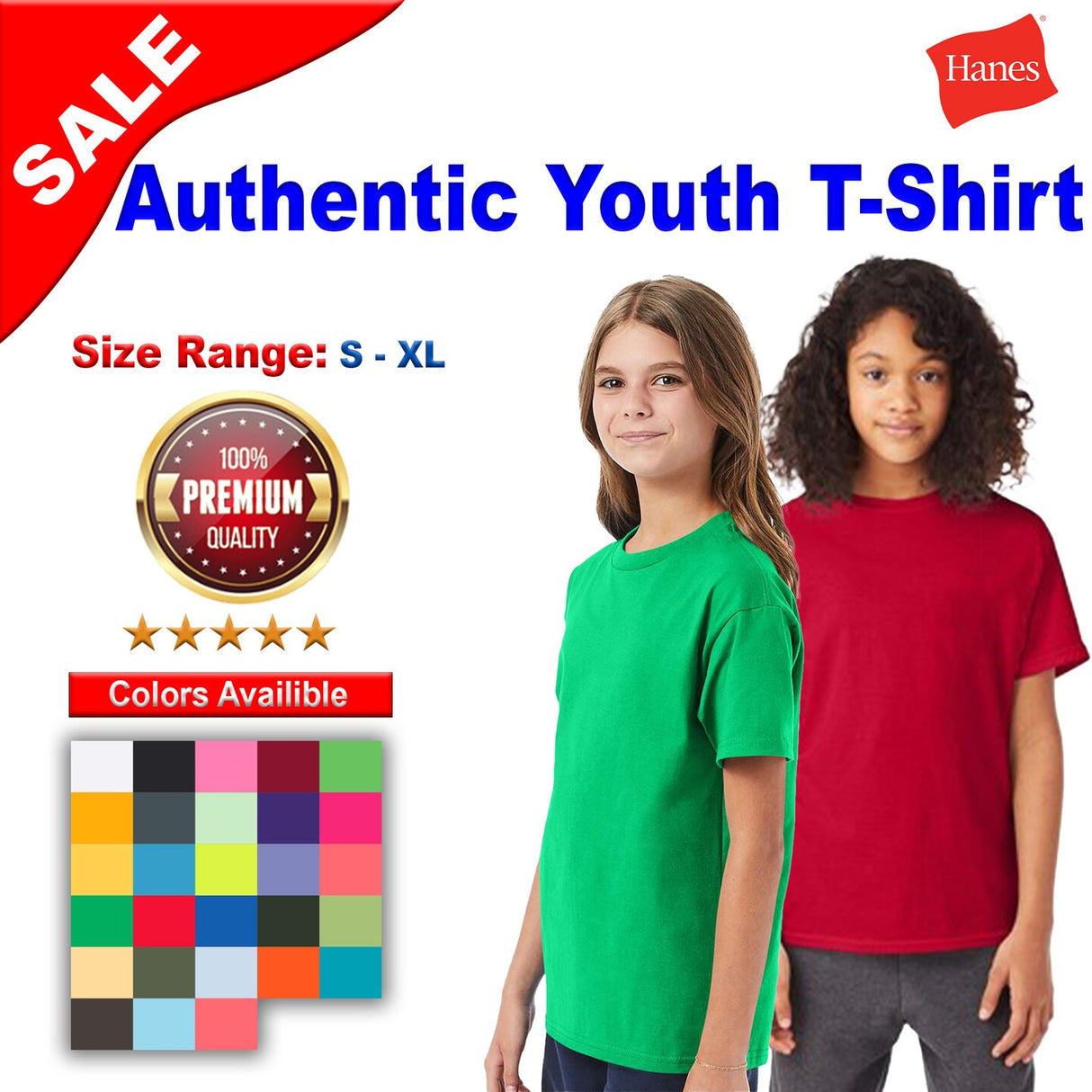 Hanes® Authentic Youth Short Sleeve Crew-Neck T-Shirt