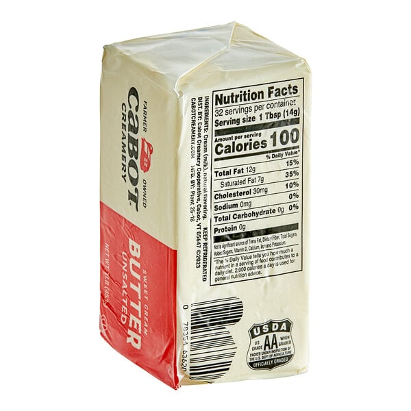 Cabot Grade AA Unsalted Butter Solid 1 lb. - 36/Case