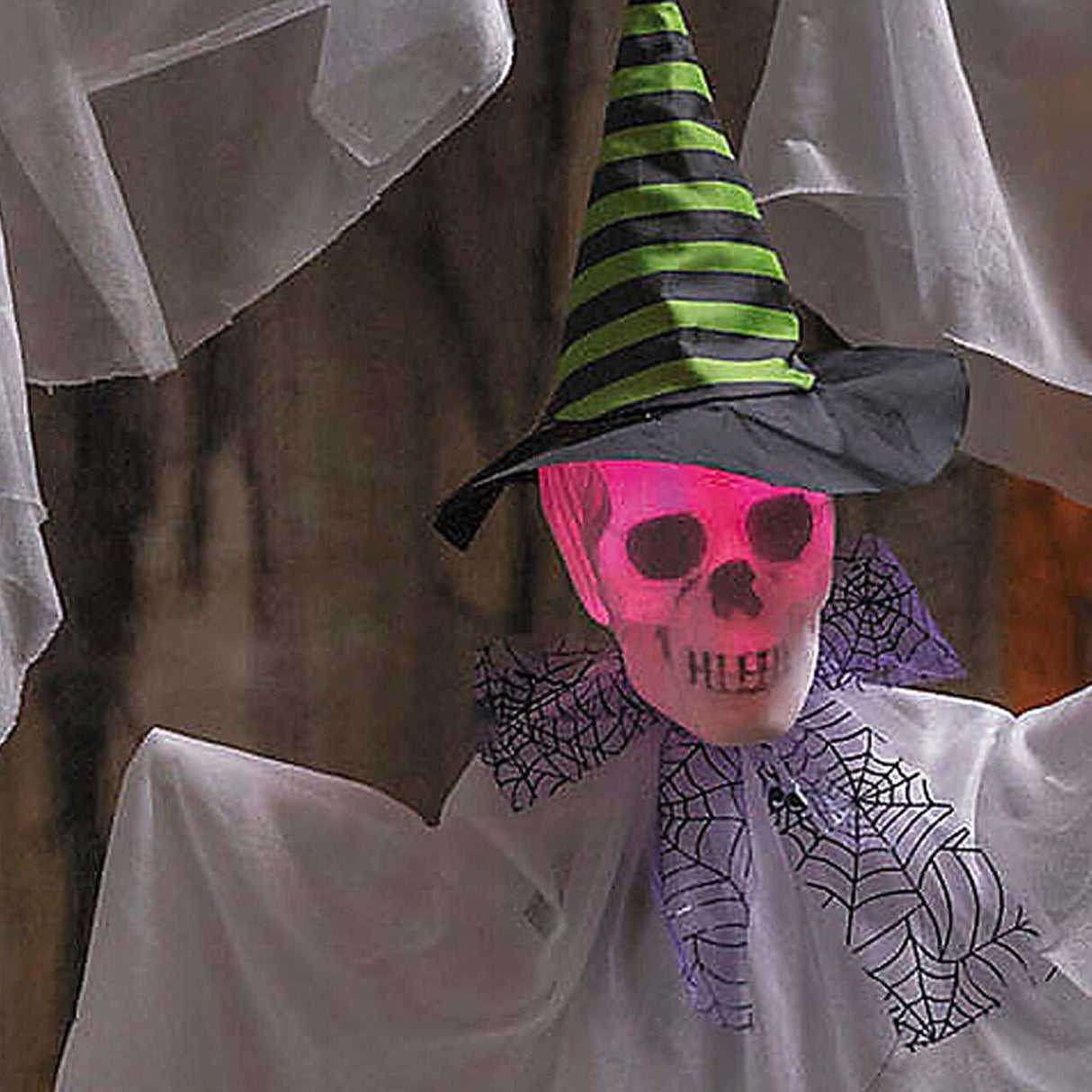 23 1/2 Inch Hanging Light Up Skeleton Face Ghosts Witch Hats Set of 3