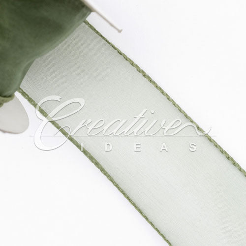 1 1/2" Wired Organza Ribbon - 10 Yards (Moss Green)