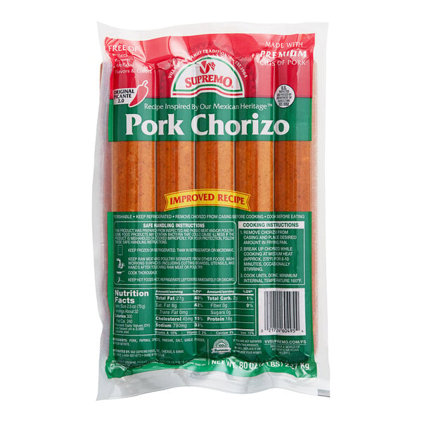 V&V Supremo Pork Chorizo Sticks 5 lb. - 2/Case