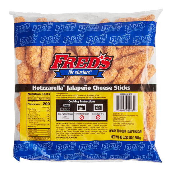 Fred's Breaded Hotzarella Jalapeno Cheese Sticks 3 lb. - 4/Case