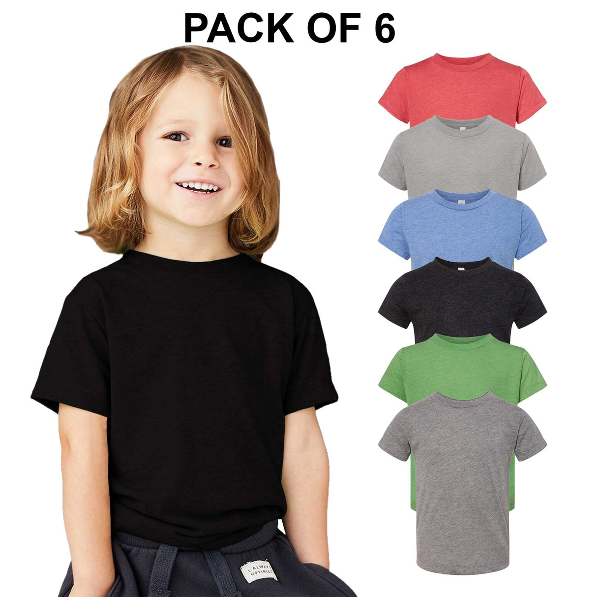Pack 6 : BELLA + CANVAS® Toddler Crewneck Short Sleeve Triblend Tee