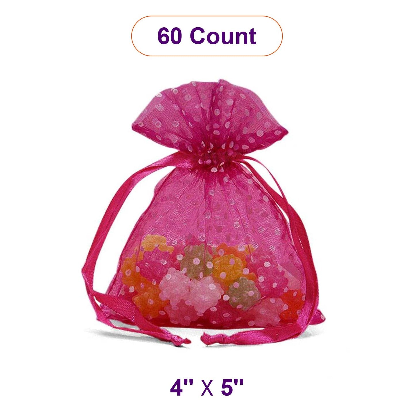 Polka Dot Organza Bags 4 '' x 5 '' Hot Pink Color 30 EACH / PACKAGE