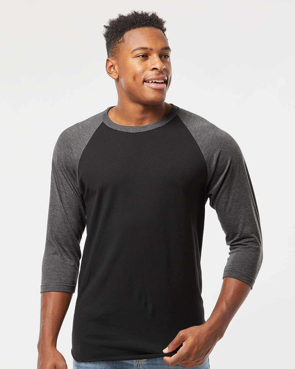 TULTEX® Fine Jersey Raglan Crewneck Three-Quarter Sleeve Tee